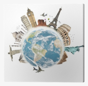 Travel The World Monuments Concept 3 Canvas Print • - Plane Traveling Around The World