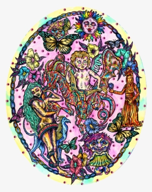 Watercolor, Acrylic And Rhinestones On Oval Illustration - Circle