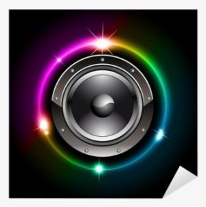 Futuristic Speaker With Glowing Lights Behind Sticker - Bassboost Music