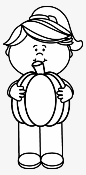 Black And White Girl Holding A Pumpkin Clip Art - Clip Art Pumpkin Black And White