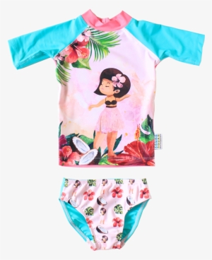 Girls Rash Vest And Pants Hula Girl - Rash Guard