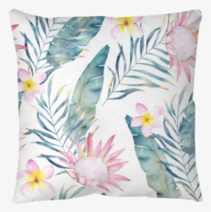 Watercolor African Protea And Tropical Leaves Pattern - Protea Flower