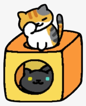 Tabitha Washing On The Orange Cube While Pepper Just - Neko Atsume Tabitha Fan Art