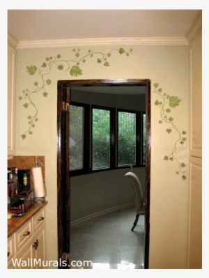 Painted Ivy On Wal In Kitchen - Window Borders Wall Painting Designs