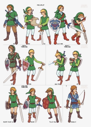 All 12 Links From The Various Zelda Games In Case There - All Links Timeline