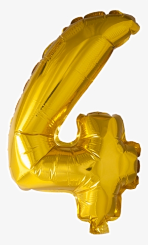 Foilballoon No - - Folie Ballon Cijfer 4 Goud 41cm Met Rietje