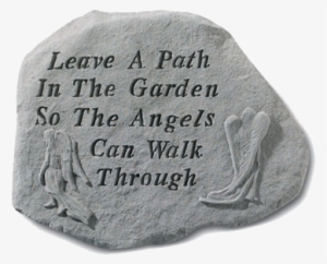 Gray Stone With Engraved Phrase And Angels - Leave A Path In The Garden - Memorial Stone - Perfect