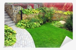 Garden Stone Path With Grass Growing Up Between The - Rock