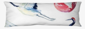 Watercolor Asian Crane Bird Seamless Pattern Body Pillow - Watercolor Painting