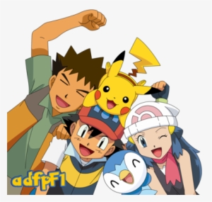 Ash , Maya, Brock, Pikachu Y Piplup (01) By Adfpf1 - Ash Dawn Brock Pikachu Piplup