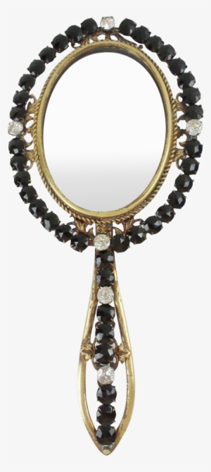 Grandest Antique French Jeweled Hand Mirror "jet & - Locket