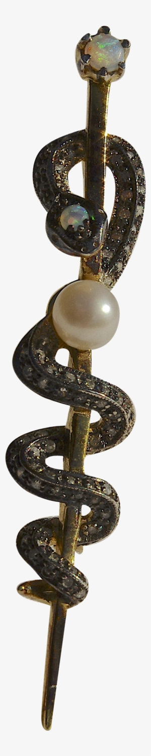 This Is A 1940's Opal Diamond And Pearl Brooch Pin - Asclepius Brooch