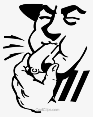 Person Blowing Into A Whistle Royalty Free Vector Clip - Blowing Whistle Clipart Black And White