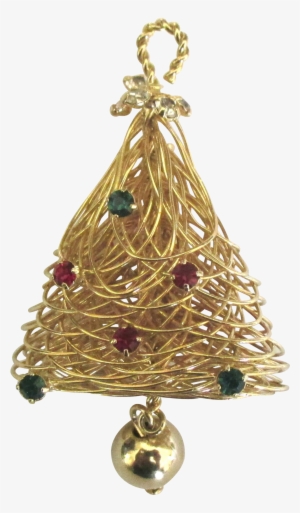 1970's Gold Tone Wire Rhinestone Christmas Tree Pin