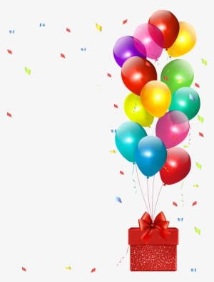 Party Balloon With Gift And Ribbons - بالونات عيد ميلاد سعيد