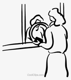 Woman At Ticket Window Royalty Free Vector Clip Art - Fahrkartenschalter Clipart