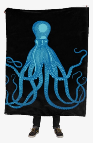 Deep Blue Octopus Fleece Blanket - Exquisite Vintage Octopus In Earth Shower Curtain
