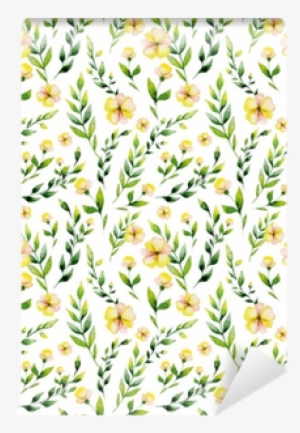 Seamless Watercolor Yellow Flower And Herbs Set - Paper