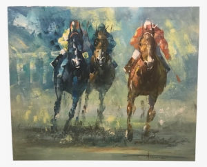 Original Vintage Abstract Polo Horses Equestrian Art - Painting