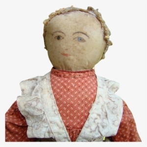 Primitive 19thc Antique Cloth Rag Doll Watercolor Face - Clothing