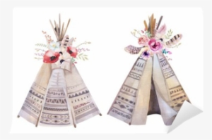 Handdrawn Watercolor Tribal Teepee, Isolated White - Boho Teepee Clipart