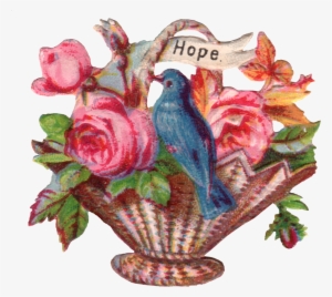 A Lovely Little Blue Bird Sitting On A Rose Filled - Garden Roses
