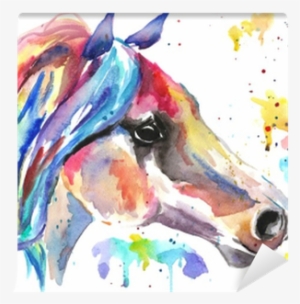 Color Watercolor Illustration - Stickers Cheval En Couleur