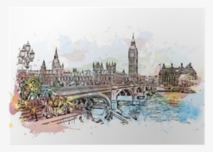 Watercolor Sketch Of Big Ben London, Uk In Vector Illustration - Big Ben