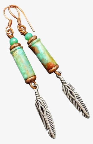 Rustic Patina Bullet Shell Earrings With Silver Feather - Earrings