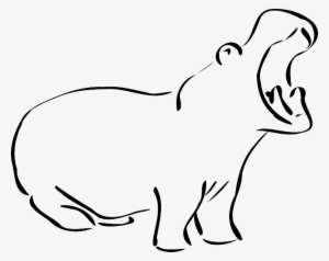 Simple, Outline, Open, Mouth, Art, Hippo, Yawning - Hippo Clip Art