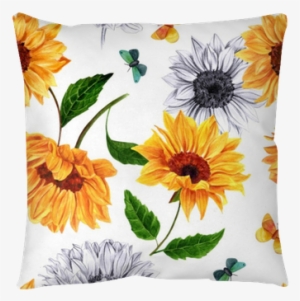 Seamless Background Pattern With Watercolor And Pencil - Bees Seeds Helianthus Moonshine And Evening Sun Mixture