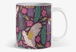 Purple Toucan With Pink Cockatoo Amoung Tropical Flowers - Mug