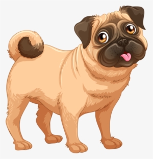 Flashcard Of A Dog Standing Alone - Pug Cartoon Png