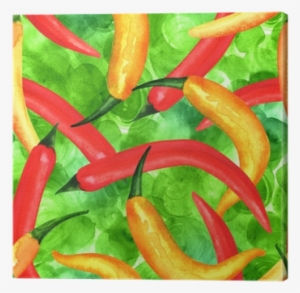 Seamless Pattern Of Watercolor Chili Peppers On Green - Watercolor Painting