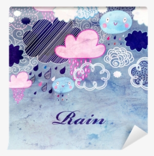 Watercolor Background With Clouds And Rain Wall Mural - Photograph