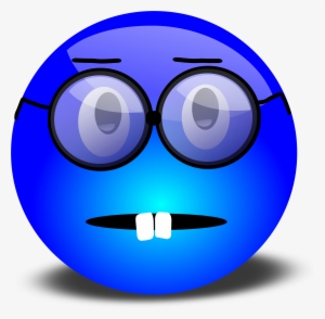 Nerdy Blue Smiley With Overbite And Glasses - Sad Blue Smiley