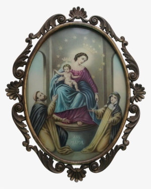 Our Lady Of The Rosary Vintage Lithograph Convex Glass - Mary