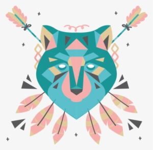 Tribal Wolf Print Women's Printed Tee - Tan Handbags By Goby - Tan & Green Geometric Wolf