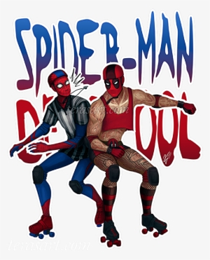 Spiderman Deadpool Rollerderby Terasart Terasidebottom - Spiderman And Deadpool Drawing
