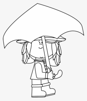 Black And White Girl Walking With Umbrella - Rain