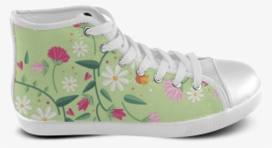 Cute Pink Green Flowers Leaves Women's High Top Canvas