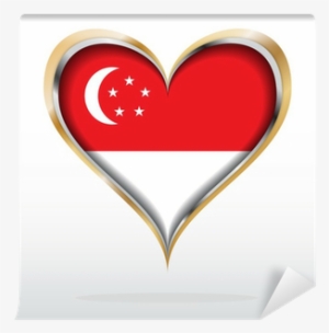 Vector Illustration Of Singapore Flag In Golden Heart - Flag Of Singapore