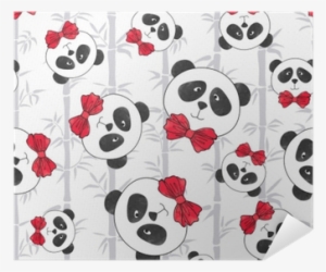Seamless Pattern With Panda And Bamboo - Panda Cuteness Cartoon Pink