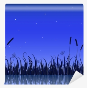 Vector Illustration Of Lake Night Scene With Grass - Visual Arts
