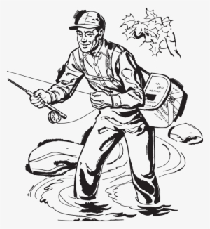 Man Fishing In River - Drawing