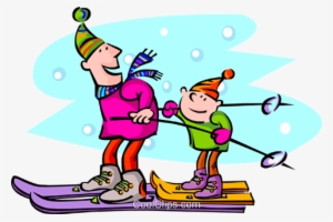 Parent And Child Skiing Royalty Free Vector Clip Art - Ski Fahren Clipart