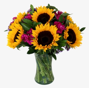 Florero Con Girasoles Y Clavelinas - Ramo De Girasoles Png