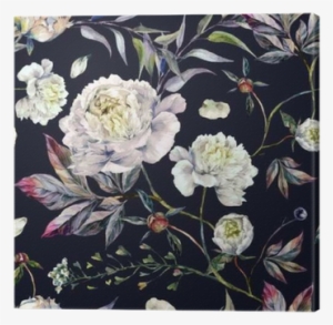 Watercolor White Peonies Pattern Canvas Print • Pixers® - Fototapeta Piwonie