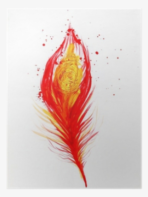 Watercolor Image Of Red Peacock Feather Poster • Pixers® - Watercolor Painting