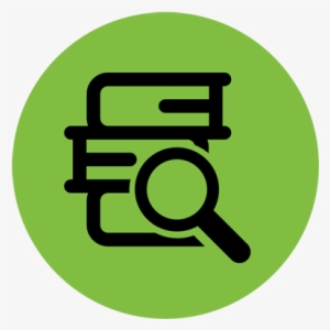 Research Green Icon With Books And Magnifying Glass - Research Green